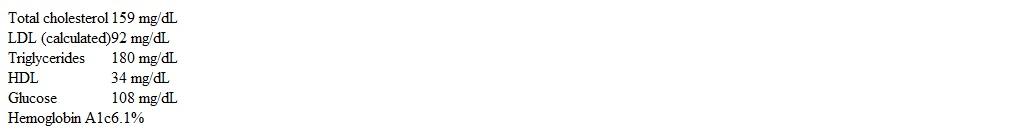 A 52-year-old woman comes to the clinic to follow up on her diabetes.  She feels well, exercises 1 or 2 days a week for 20-30 minutes, and has a healthy diet.  The patient's medical conditions include type 2 diabetes mellitus treated with metformin and hyperlipidemia treated with atorvastatin 20 mg daily.  She has no chronic complications of diabetes.  The patient drinks a glass of red wine 4 or 5 times a week to increase her  good cholesterol.   Her weight has not changed in the past year.  The patient has a 10-pack-year smoking history but quit when she was in her early 30s.  Her father had a myocardial infarction at age 55 and died of congestive heart failure at age 64.  He also had diabetes mellitus and hyperlipidemia and was a heavy smoker.  Blood pressure is 116/70 mm Hg and pulse is 66/min.  BMI is 26 kg/m<sup>2</sup>.  The remainder of the physical examination is unremarkable. Laboratory results are as follows:   The patient's baseline LDL prior to starting atorvastatin therapy was 145 mg/dL, and her estimated 10-year risk of atherosclerotic cardiovascular disease is 3.1%.  Which of the following is the most appropriate next step to address this patient's lipid abnormalities? A) Add fenofibrate B) Add fish oil supplements C) Add niacin D) Increase the dose of atorvastatin E) Recommend increased exercise