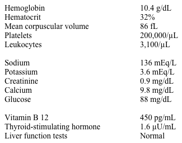 A 45-year-old woman comes to the physician with imbalance and repeated falls over the last 3 months.  She has fallen twice in the last week and reports that the imbalance is worse in the dark.  She also has numbness of her toes and weakness of both lower extremities.  The patient is unable to climb stairs without support.  She denies headache, diplopia, blurry vision, back pain, upper extremity symptoms, urinary incontinence, or trauma. She had Roux-en-Y gastric bypass 3 years ago for morbid obesity.  Her medical problems include hypertension and hyperlipidemia.  Her current medications are ramipril, fenofibrate, nasal cyanocobalamin (B12) , calcium carbonate, iron sulfate, multivitamins, and vitamin D.  She began taking over-the-counter zinc supplements 4 months ago.  She does not use tobacco, alcohol, or illicit drugs. Her blood pressure is 120/80 mm Hg without orthostatic changes, and pulse is 68/min.  Her BMI is 32 kg/m<sup>2</sup>.  Neurological examination reveals mild bilateral weakness of the ankle extensors and flexors.  There is loss of proprioception and touch sensation in her feet up to her ankles.  The ankle reflexes are absent but the knee reflexes are brisk.  There is bilateral extensor plantar response.  She is unstable in Romberg position with her eyes closed.  The remainder of the physical examination is unremarkable. Laboratory results are as follows:   Which of the following is the best next step in management of this patient? A) Check serum methylmalonic acid and homocysteine levels B) Check serum copper levels C) Check RBC folate levels D) Order MRI of the thoracic spine E) Perform nerve conduction studies