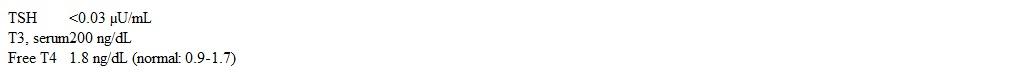 A 52-year-old woman comes to the office due to fatigue and mild weight loss.  For the last several weeks, she has also experienced hot flashes, heat intolerance, and trouble sleeping.  The patient has had no tremors, palpitations, neck pain, proximal weakness, eye discomfort, diplopia, or swelling.  Her medical history is notable for hypertension treated with metoprolol and hydrochlorothiazide.  Family history is positive for hypertension and osteoporosis in her mother.  The patient does not use tobacco or alcohol.  She experienced natural menopause at age 50. Vital signs are normal.  Ocular examination shows mild lid lag without proptosis.  Neck examination reveals a 2.5-cm nodule in the right lobe of the thyroid gland without surrounding lymphadenopathy.  There are no tremors or pretibial myxedema.  The remainder of the examination is normal. Laboratory results are as follows:   Thyroid ultrasound shows a 2.5-cm solitary thyroid nodule in the right lobe.  Radioactive iodine uptake scan (shown in the image)  at 24 hours is 30% (normal: 10%-30%) , predominantly in the nodule with minimal surrounding uptake.   Beta blocker therapy is initiated to reduce the patient's symptoms.  Which of the following additional interventions is the most appropriate management for this patient's condition? A) Fine-needle aspiration of the right thyroid nodule B) Long-term methimazole therapy C) Prednisone administration D) Radioactive iodine ablation E) Reassurance and repeat thyroid function in 6 weeks