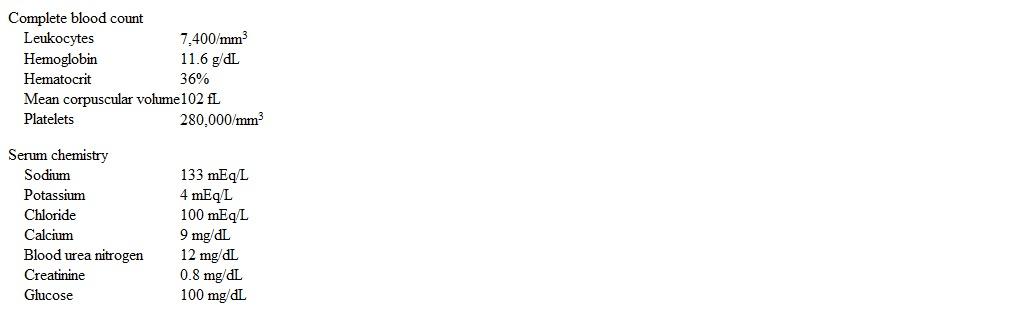 A 38-year-old woman comes to the office due to constipation for the last 3-4 months.  She has not had previous problems with bowel movements; however, she now spends 20-25 minutes having a bowel movement once every 3-4 days.  The patient reports excessive straining; hard, pebble-like stools; incomplete evacuation; and intermittent digital disimpaction.  She also has abdominal discomfort, bloating, and increased flatulence; all are relieved with bowel movements.  Her appetite is good and her weight is stable. The patient's other medical problems include anxiety disorder, vitiligo, migraine headaches, and fibromyalgia.  She uses ibuprofen occasionally and takes no other medications.  She underwent cognitive-behavioral therapy for anxiety and panic attacks approximately 3 years ago. The patient does not use tobacco, alcohol, or illicit drugs.  Her diet consists mainly of hamburgers, pizza, and fried foods.  Family history is negative for colon cancer. Vital signs are normal.  Physical examination shows no abnormalities. Laboratory results are as follows:   Which of the following is the most appropriate next step in management of this patient? A) Check serum TSH B) Perform anorectal manometry C) Perform colonoscopy D) Recommend fiber, fluids, and exercise E) Repeat cognitive-behavioral therapy