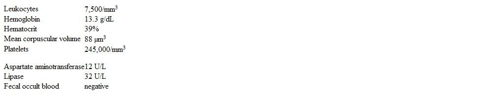 A 35-year-old woman comes to the office due to postprandial fullness, early satiety, and epigastric pain for the past 6 months.  She has had no blood in the stool or melena.  The patient has not lost weight.  Two months ago, she started treatment with over-the-counter omeprazole for 2 weeks but discontinued after noticing only minimal improvement.  Medical history includes generalized anxiety disorder.  The patient takes no regular medications.  Her mother was diagnosed with colon cancer at age 62. Temperature is 36.7 C (98.1 F) , blood pressure is 110/60 mm Hg, and pulse is 76/min.  Physical examination is within normal limits except for mild epigastric tenderness. Initial laboratory results are as follows:   Which of the following is the best next step in management of this patient? A) CT scan of the abdomen B) Empiric treatment for Helicobacter pylori C) Proton pump inhibitor trial for 6 weeks D) Stool antigen assay for H pylori E) Upper gastrointestinal endoscopy