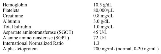 A 62-year-old man comes to the physician with complaints of vague abdominal discomfort.  He has a history of liver cirrhosis due to hepatitis C infection and prior heavy alcohol use.  He failed hepatitis C treatment 6 years ago.  The patient has no vomiting, weight loss, rectal bleeding, or dark stools.  He is an ex-smoker with a 35-pack-year history. His blood pressure is 102/65 mm Hg and pulse is 90/min.  Lungs are clear on auscultation.  The abdomen is nontender with presence of a small fluid wave.  There is trace bilateral lower-extremity edema. Laboratory results are as follows:   Abdominal ultrasound shows a nodular, cirrhotic liver and a 2-cm dominant nodule with poorly defined borders in the right lower lobe.  There is mild splenomegaly. What is the best next step in management of this patient? A) Order MRI of liver B) Order percutaneous biopsy of dominant liver nodule C) Sorafenib therapy D) Surgical resection of dominant liver nodule E) Ultrasound follow-up in 2-3 months