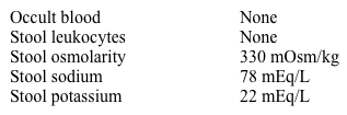 A 19-year-old college student comes to the physician with generalized weakness and diarrhea for the last year.  She describes 8-10 watery bowel movements daily, including at night.  She has abdominal cramps but no vomiting or blood or mucus in the stool.  She drinks 8 cups of coffee daily but does not use tobacco, alcohol, or illicit drugs.  She is currently applying for a merit scholarship and must be at the top of her class to qualify. Her blood pressure is 92/54 mm Hg, pulse is 94/min, and respirations are 12/min.  Her body mass index is 17 kg/m<sup>2</sup>.  Examination shows no abnormalities. Stool study results are as follows:   An esophagogastroduodenoscopy is unremarkable with normal duodenal biopsies. Which of the following is the most likely diagnosis? A) Collagenous colitis B) Crohn's disease C) Hyperthyroidism D) Magnesium salt consumption E) VIPoma