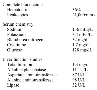 An 80-year-old man admitted to the hospital with abdominal pain is diagnosed with acute cholecystitis.  His abdominal ultrasound reveals a distended, thick-walled gallbladder with pericholecystic fluid and multiple gallstones.  The common bile duct diameter is normal.  The patient has a history of idiopathic pulmonary fibrosis and uses continuous oxygen at 4-5 L/min via nasal cannula.  His other medical problems include hypertension, type 2 diabetes mellitus, and prior ischemic stroke with residual right-sided hemiparesis.  He is started on intravenous fluids, analgesics, and piperacillin-tazobactam, but the next day he has increasing pain and confusion. His temperature is 38.9 C (102 F) , blood pressure is 90/45 mm Hg, and pulse is 116/min and regular.  Pulse oximetry is 94% on 4 L oxygen.  Abdominal examination is notable for right upper quadrant tenderness without rebound. Laboratory results are as follows:   Which of the following is the most appropriate additional intervention in management of this patient? A) Addition of vancomycin and metronidazole B) Endoscopic retrograde cholangiopancreatography C) Laparoscopic cholecystectomy D) Percutaneous cholecystostomy E) Ursodeoxycholic acid therapy