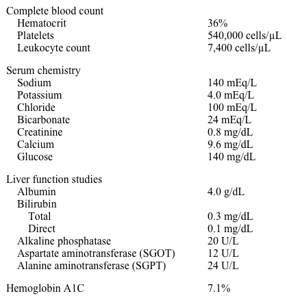 A 40-year-old woman comes to the physician because of concerns about her legs.  She states that she develops a warm burning sensation and redness involving her feet and legs during the night and sometimes when lying on the couch.  Her symptoms are worse in the winter when her feet are covered.  Elevating her legs and keeping them uncovered either prevents or reduces her symptoms.  She considers herself to be in good health otherwise and has no other symptoms. Physical examination including complete neurologic examination is unremarkable. Laboratory results are as follows:   Which of the following is most likely to relieve this patient's symptoms? A) Allopurinol B) Aspirin C) Pregabalin D) Prednisone E) Vitamin B<sub>12</sub>