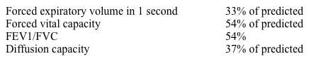 A 68-year-old man with a past medical history of hypertension and active smoking comes to the physician with complaints of daily sputum production, cough, and dyspnea.  His dyspnea has progressed over the past 2 years so that he becomes dyspneic walking 2 blocks and up 1 flight of stairs.  The patient uses albuterol/ipratropium 4 times daily.  He has a 40-pack-year smoking history. His blood pressure is 140/80 mm Hg, pulse is 100/min, and respirations are 18/min.  Pulse oximetry shows 88% on room air.  Estimated jugular venous pressure is 9 cm H<sub>2</sub>O.  Examination shows a barrel-shaped chest.  There is a split S2 with a holosystolic murmur heard at the left sternal border.  Lung examination shows decreased air entry and slow expiratory phase in all lung fields.  There is 1+ bilateral pitting edema in the lower extremities midway to the knees. Pulmonary function testing shows the following:   Chest x-ray shows hyperinflation of the lungs. Pulmonary rehabilitation is most likely to result in which of the following in this patient? A) Decreased lung hyperinflation B) Decreased need for oxygen therapy C) Improved health-related quality of life D) Increased health care costs E) Increased overall survival