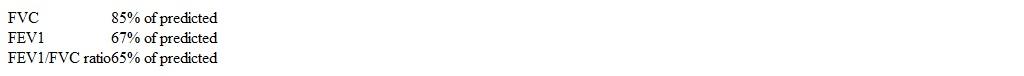 A 58-year-old man comes to the office due to increased dyspnea on exertion and wheezing over the last 2 months.  He has never had these symptoms before and says they  make it harder to sleep.   There is no family history of asthma. On physical examination, the lungs have good air movement with scattered wheezes and no crackles.  No edema is present at the ankles. The results of pulmonary function testing are as follows:   Which of the following additional findings would most strongly support the diagnosis of asthma as opposed to chronic obstructive lung disease in this patient? A) Decreased lung residual volume B) Near-complete reversibility of airway obstruction C) No history of smoking D) Normal carbon monoxide diffusion capacity E) Persistent productive cough