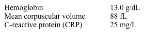A 35-year-old man is evaluated for pain and swelling behind his right foot that is exacerbated by walking.  He reports chronic back pain that occurs mostly in the morning and at night.  The pain improves during the day and with exercise, but not with rest.  He takes over-the-counter ibuprofen with significant back pain relief.  The patient has no fatigue, headaches, vision problems, or abdominal complaints.  He has no other medical problems.  His mother suffers from rheumatoid arthritis. Laboratory results are as follows:   Physical examination should focus specifically on which of the following? A) Arm span to height ratio B) Chest expansion C) Dix-Hallpike maneuver D) Drop arm test E) Romberg test