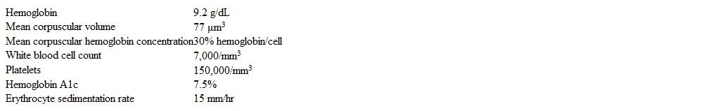 A 56-year-old man comes to the office due to fatigue.  He has a 20-year history of diabetes mellitus treated with daily insulin therapy.  The patient also has end-stage renal disease and receives hemodialysis 3 times a week.  He has been receiving erythropoietin therapy for anemia (pretreatment hemoglobin: 8.0 g/dL) .  Physical examination shows pale conjunctiva.  Laboratory results are as follows:   Which of the following is the most appropriate intervention to improve this patient's symptoms? A) Blood transfusion B) Change erythropoietin to darbepoetin C) Folic acid supplementation D) Iron supplementation E) Tighter blood glucose control