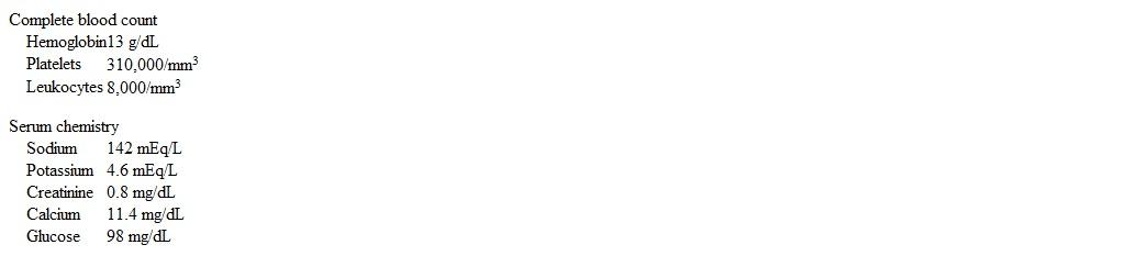 A 25-year-old, previously healthy man comes to the office due to 3 months of progressive dyspnea and nonproductive cough.  The patient feels short of breath when cycling 2 miles to his office, which he could do without difficulty in the past.  He does not use tobacco or alcohol.  The patient works at a publishing firm in New York and has not traveled recently.  Family history is significant for asthma in his father.  Temperature is 36.7 C (98.1 F) , blood pressure is 130/80 mm Hg, pulse is 78/min, and respirations are 16/min.  Pulse oximetry is 97% on room air.  The lungs are clear on auscultation and heart sounds are normal.  Laboratory results are as follows:   Chest x-ray shows mediastinal fullness and scattered reticular opacities in the upper lungs.  Which of the following pulmonary function test patterns is most likely to be observed in this patient?   A) A B) B C) C D) D E) E