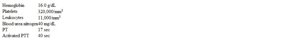 A 74-year-old man is brought to the emergency department after he was found unconscious in a hot sauna at his home.  The family is unsure how long he has been there, but he was not seen for at least 3 hours.  The patient was in his usual state of health until this incident.  His medical history is significant for hypertension.  The patient usually drinks 2 or 3 glasses of whiskey every night but has been drinking more for the last 3 months, since his wife's death.  Temperature is 41 C (106 F) , blood pressure is 90/60 mm Hg, pulse is 130/min and regular, and respirations are 22/min.  BMI is 43 kg/m<sup>2</sup>.  The patient appears restless and not oriented.  His pupils are 4 mm, symmetric, and reactive to light.  Lung examination shows rales at both lung bases.  The patient's abdomen is soft and nontender, and normal bowel sounds are present.  There is no neck stiffness.  His skin is warm.  Reflexes are 1+ in the upper and lower extremities.  Muscle tone and bulk is decreased.  His initial laboratory results are as follows:   Which of the following is the most likely cause of the patient's current condition? A) Alcohol withdrawal B) Heat stroke C) Hemorrhagic stroke D) Malignant hyperthermia E) Sepsis