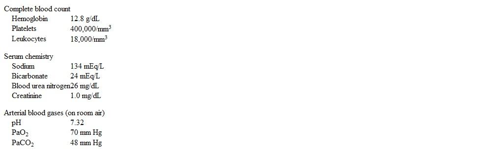 A 64-year-old woman comes to the emergency department due to worsening productive cough and difficulty breathing for the last 3 days.  Over the past day, she has also had some difficulty chewing and a sensation of choking on solid foods.  Medical history includes hypothyroidism and myasthenia gravis.  The patient takes levothyroxine and pyridostigmine.  She does not use tobacco, alcohol, or illicit drugs.  Temperature is 38.3 C (100.9 F) , blood pressure is 130/82 mm Hg, pulse is 110/min, and respirations are 22/min.  On physical examination, the patient is diaphoretic and ill-appearing.  Lung examination reveals shallow respirations and right basal crackles.  Cardiac auscultation is normal with the exception of tachycardia.  The abdomen is soft and nontender.  There is mild, symmetric muscle weakness of the proximal limbs.  Laboratory testing shows the following:   Chest x-ray shows evidence of poor inspiratory effort with a right lower lobe consolidation.  Which of the following is the best next step in management of this patient? A) Administer additional pyridostigmine B) Begin hydrocortisone and increase levothyroxine dose C) Obtain blood cultures and start levofloxacin D) Perform endotracheal intubation E) Prescribe moxifloxacin and discharge