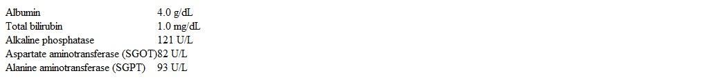 A 41-year-old woman comes to the office for follow-up of abnormal liver function test results.  The patient has a 3-year history of hypercholesterolemia treated with a statin medication that was discontinued 6 months ago when a moderate elevation in hepatic transaminases was noted.  She has no jaundice, abdominal pain, or nausea.  Medical history is also notable for type 2 diabetes mellitus.  Current medications include metformin and lisinopril, both of which she has taken for several years.  The patient drinks 1-2 glasses of wine on weekends and does not use tobacco or illicit drugs.  There is no family history of liver disease.  Vital signs are normal.  BMI is 36 kg/m<sup>2</sup>.  Examination shows mild hepatomegaly.  Laboratory results are as follows:   Which of the following is the most likely diagnosis in this patient? A) Alcoholic liver disease B) Autoimmune hepatitis C) Hemochromatosis D) Hepatitis A infection E) Nonalcoholic fatty liver disease F) Primary biliary cholangitis G) Statin-induced liver injury