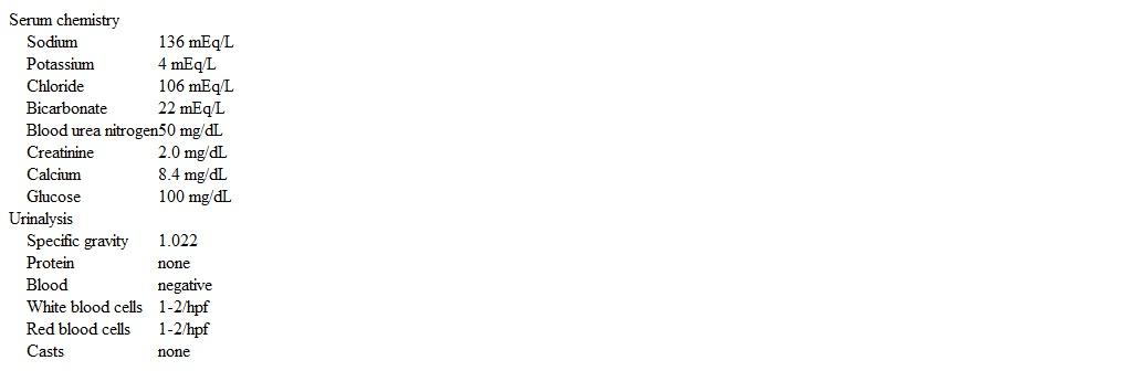 A 65-year-old man comes to the emergency department due to lower extremity swelling and a 9.1-kg (20.1-lb)  weight gain over the last month.  He also reports some shortness of breath at night.  The patient has a history of hypertension and coronary artery disease and underwent coronary artery bypass graft surgery 10 years ago.  The patient does not smoke or use recreational drugs.  Temperature is 36.7 C (98.1 F) , blood pressure is 140/92 mm Hg, pulse is 98/min, and respirations are 18/min.  Examination shows jugular venous distension.  Breath sounds are decreased at the bilateral bases.  The point of maximal impulse is laterally displaced.  S1 and S2 are normal, and a II/VI holosystolic murmur is present at the apex.  There is 3+ pretibial edema bilaterally.  Laboratory results are as follows:   Chest x-ray reveals an enlarged cardiac silhouette and pulmonary vascular congestion.  The patient is treated with intravenous furosemide for 4 days, with a return to his baseline weight and resolution of his edema.  Serum chemistry shows an improvement in creatinine to 1.1 mg/dL.  Which of the following is the most likely mechanism for this improvement in renal function? A) Decrease in filtration fraction B) Increase in renal afferent arteriolar resistance C) Recovery phase of acute tubular necrosis D) Reduction in renal venous pressure E) Vasodilation of renal efferent arterioles