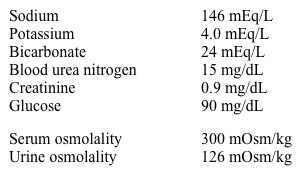 A 30-year-old woman comes to the physician complaining of a significant increase in her daily urinary volume and intense thirst.  The symptoms started a few weeks ago, and she has to get up frequently at night to urinate and drink fluids.  She has no other medical problems.  The patient does not use tobacco, alcohol, or illicit drugs and has no known drug allergies.  Her mother developed diabetes mellitus as an adolescent.  Temperature is 36.7 C (98 F) , blood pressure is 110/70 mm Hg, pulse is 75/min, and respirations are 15/min.  Fasting serum laboratory results are as follows:   After 6 hours of water deprivation, laboratory results are as follows:   One hour after the subcutaneous administration of arginine vasopressin, the urine osmolality is 395 mOsm/kg.  Which of the following is the most appropriate treatment for this patient? A) Demeclocycline B) Desmopressin C) Hydrochlorothiazide D) Psychotherapy E) Tolvaptan