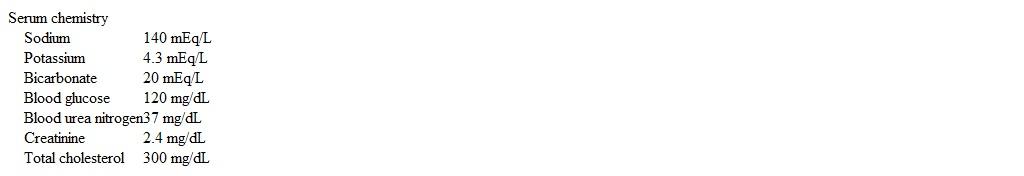 A 60-year-old man comes to the office due to edema of his face and ankles for the last 2 weeks.  He has had no chest pain or breathlessness.  The patient has a 15-year history of type 2 diabetes mellitus, which is currently managed with exercise, dietary modification, and glipizide.  A month ago, his glycosylated hemoglobin level was 6.9%.  Temperature is 37 C (98.6 F) , blood pressure is 146/87 mm Hg, pulse is 75/min, and respirations are 15/min.  Physical examination shows periorbital edema and bilateral pitting edema around the ankles.  The remainder of the examination is normal.  Laboratory studies are as follows:   The patient's electrocardiogram is normal.  Urine protein is 3,700 mg/24 hr.  Which of the following measures is most likely to slow the progression of this patient's kidney disease? A) Aggressive lipid management B) Aspirin therapy C) Intensive blood pressure control D) Intensive glycemic control with insulin E) Very low-protein diet