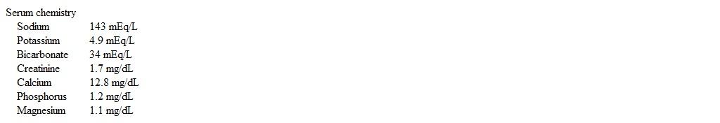 A 65-year-old woman comes to the office for follow-up.  Two months ago, the patient was found to have low bone mineral density on screening dual-energy x-ray absorptiometry.  Her serum calcium and vitamin D levels were within normal limits, and weekly alendronate therapy was prescribed.  After starting the bisphosphonate, the patient had burning epigastric discomfort and nausea, which improved with over-the-counter antacids.  She also has hypertension, for which she takes chlorthalidone.  She takes no other medications or supplements and does not use tobacco, alcohol, or illicit drugs.  The patient consumes a balanced diet and performs weight-bearing exercises regularly.  Blood pressure is 110/66 mm Hg and pulse is 88/min.  Physical examination is normal.  Laboratory results are as follows:   Serum creatinine was 0.8 mg/dL 2 months ago.  Which of the following is the most likely cause of this patient's hypercalcemia? A) Bisphosphonate-induced osteonecrosis B) Excessive calcium carbonate intake C) Increased release of parathyroid hormone D) Increased renal activation of vitamin D E) Renal tubular effect of thiazide diuretic