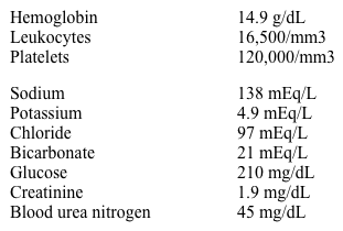 A 42-year-old man comes to the hospital after a day of severe abdominal pain and vomiting.  He describes the pain as constant and nagging, localizing to the upper abdomen, and radiating to the back.  The patient has not been to a physician in years and has no previous medical conditions or surgeries.  He takes no medications.  He drinks large amounts of alcohol, but does not use tobacco or illicit drugs.  His temperature is 36.7° C (98° F) , blood pressure is 110/80 mm Hg, pulse is 90/min, and respirations are 14/min.  The patient is admitted to the hospital and given opioid analgesics and intravenous fluids.  On day 2 of his hospitalization, his blood pressure drops to 80/60 mm Hg and his pulse increases to 120/min and regular.  His oxygen saturation is 92% on 2 L nasal canula oxygen.  Examination shows normal jugular venous pressure.  Bilateral crackles are heard on lung auscultation.  The patient's abdomen is mildly distended, and there is tenderness in the epigastrium.  His urine output is 8 mL/hr.  He has received a total of 4 L IV fluids over the last 24 hours.  Laboratory results are as follows:   Which of the following is the most likely cause of this patient's hypotension? A) Increased vascular permeability B) Myocardial infarction C) Opioid overdose D) Occult bleeding E) Pericardial effusion F) Pseudocyst formation