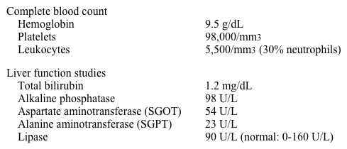 A 57-year-old woman receiving chemotherapy for stage IV Hodgkin lymphoma has severe nausea, vomiting, and general malaise.  Her last bowel movement was yesterday, and she has had crampy abdominal pain on and off since the vomiting began.  The patient's second cycle of chemotherapy ended 3 days ago.  Her temperature is 36.7 C (98 F) , blood pressure is 109/68 mm Hg, pulse is 88/min, and respirations are 18/min.  Pulse oximetry reading is 95% on room air.  BMI is 18 kg/m<sup>2</sup>.  Physical examination shows dry mucous membranes and enlarged cervical lymph nodes.  The chest is clear to auscultation.  Mild epigastric tenderness is present on abdominal palpation, but there is no guarding or rebound.  Laboratory studies are as follows:   Intravenous fluids are started.  Which of the following is the best next step in the management of this patient? A) Anticholinergic agent B) Broad-spectrum antibiotics C) Dopamine antagonist D) Motilin receptor agonist E) Opioid antagonist F) Serotonin receptor antagonist