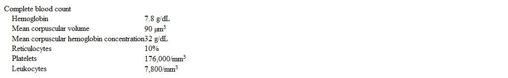 A 19-year-old woman comes to the office due to 2 days of worsened fatigue and exertional dyspnea.  Four days ago, she was diagnosed with otitis media and was prescribed amoxicillin.  The patient has no other significant medical history.  Physical examination shows a soft and nontender abdomen with mild splenomegaly.  Scleral icterus is present.  The remainder of the physical examination is unremarkable.  Laboratory results are as follows:   Which of the following is the best next step in management of this patient? A) Amoxicillin discontinuation B) Antinuclear antibody assay C) Bone marrow biopsy D) Hemoglobin electrophoresis E) Liver function studies F) Splenectomy