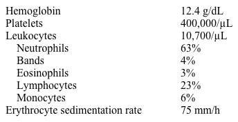 A 60-year-old man comes to the emergency department with a 10-day history of malaise and lower back pain.  He has tried high-dose acetaminophen with no relief.  His past medical history is significant for benign prostate hyperplasia and recent urinary tract infection treated with ciprofloxacin.  He reports resolution of urinary symptoms.  His temperature is 38.3 C (101 F) , blood pressure is 120/76 mm Hg, pulse is 90/min, and respirations are 16/min.  Physical examination shows exquisite tenderness over the L4-L5 vertebrae and local paravertebral muscle spasm.  Neurologic examination shows 2+ deep-tendon reflexes and 5/5 muscle strength in all extremities.  The straight leg raise test is negative at 60 degrees.  The prostate is mildly enlarged and nontender. Laboratory results are as follows:   Plain x-rays of the lumbar spine show mild degenerative changes.  What is the best next step in management of this patient? A) Computed tomography scan of the abdomen and pelvis B) Magnetic resonance imaging of the spine C) Naproxen and physical therapy D) Prostate biopsy E) Renal ultrasonogram F) Technetium bone scan