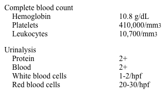 A 45-year-old man is evaluated for recurrent sinusitis and otitis.  He has been treated with antibiotics and intranasal corticosteroids on and off for the past 6 months, but he still has scant yellow nasal discharge occasionally mixed with blood.  On review of systems, he has fatigue but no fevers, chills, cough, or abdominal symptoms.  The patient is an ex-smoker with a 15-pack-year history.  He takes over-the-counter ibuprofen and aspirin for joint and back pains.  He is afebrile.  Chest and abdominal examinations are unremarkable.  Otoscopy shows erythema and a small ulceration in the right auditory canal.  Laboratory results are as follows:   His HIV testing is negative.  Which of the following is the best next step in management of this patient? A) Aspirin challenge and desensitization B) Nasal mucosal biopsy C) Qualitative serum autoantibodies D) Quantitative immune globulin levels E) Sweat chloride testing