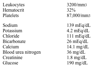 A 69-year-old man is brought to the emergency department by his family for increasing confusion over the last 2 days.  He also has had nausea, vomiting, and back and abdominal pain.  At baseline, the patient is interactive and pleasant.  His medical history is notable for type 2 diabetes mellitus controlled with metformin and hypertension treated with amlodipine.  Temperature is 37.2 C (99 F) , blood pressure is 112/70 mm Hg, and pulse is 102/min and regular.  The patient appears disheveled and confused.  Examination shows clear lung fields and normal heart sounds.  There are no neck masses or enlarged lymph nodes.  Neurologic examination shows no focal muscle weakness.  Laboratory results are as follows:   Which of the following is the most appropriate next step for this patient? A) Bone marrow biopsy B) Furosemide C) Hemodialysis D) Insulin E) Methylprednisolone F) Normal saline infusion G) Pamidronate