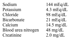 A 54-year-old man comes to the emergency department due to a cough.  He has a 44-pack-year smoking history but quit a month ago.  The patient has also experienced weight loss, anorexia, constipation, increased thirst, and fatigue, which he attributes to depression.  He lost his wife to breast cancer 4 months ago and says that  life hasn't felt the same since then.   Blood pressure is 104/68 mm Hg, pulse is 95/min, and respirations are 24/min.  Oxygen saturation is 92% on room air.  The patient appears thin, pale, and short of breath.  Laboratory results are as follows:   Chest x-ray reveals a hilar mass in the left lung.  What is the best next step in management of this patient? A) CT scan of the head B) Emergency hemodialysis C) Glucocorticoids D) Loop diuretics E) Saline hydration