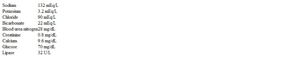 A 50-year-old man with a long history of chronic alcohol use disorder is hospitalized due to nausea, vomiting, and epigastric pain lasting for 2 days.  The patient was previously admitted with an episode of alcohol-induced acute pancreatitis.  Temperature is 37 C (98.6 F) , blood pressure is 102/70 mm Hg, pulse is 106/min, and respirations are 16/min.  BMI is 17.5 kg/m<sup>2</sup>.  On physical examination, he appears cachectic.  He is alert and oriented.  The chest is clear to auscultation.  There is epigastric tenderness without rebound.  Bowel sounds are present.  Neurologic examination is normal.  Laboratory results are as follows:   The patient is given thiamine, folic acid, and a multivitamin replacement, followed by 5% dextrose and normal saline with potassium replacement.  A few hours later, he reports extreme weakness in all extremities.  Deep tendon reflexes are absent.  What is the most appropriate next step in management? A) Acetylcholine receptor antibodies B) ACTH stimulation test C) Lumbar puncture D) MRI of the spine E) Serum phosphorous level F) Serum TSH level