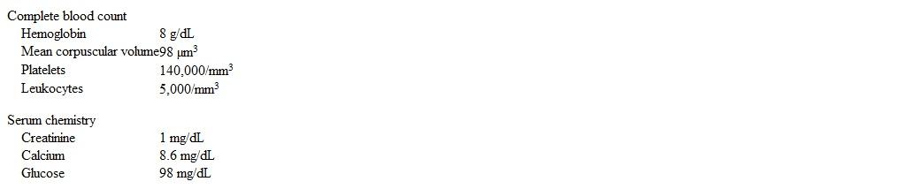 A 35-year-old woman comes to the office due to 4 weeks of worsening fatigue and painful paresthesia in her feet.  She has no back pain, gait disturbance, muscle weakness, or bowel or bladder symptoms.  The patient has a history of Crohn disease that required an intestinal surgery.  She does not use tobacco, alcohol, or illicit drugs.  Temperature is 36.9 C (98.4 F) , blood pressure is 110/70 mm Hg, pulse is 80/min, and respirations are 16/min.  Muscle strength is 5/5, deep tendon reflexes are intact, and vibration and proprioception are preserved.  Gait is normal.  Laboratory results are as follows:   Which of the following is the most appropriate next step in management of this patient? A) HIV testing B) Lumbar puncture C) MRI of the spine D) Serum protein electrophoresis E) Serum vitamin B<sub>12</sub> level testing F) Urine heavy metal testing