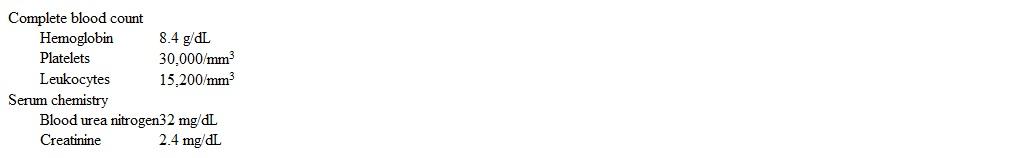 A 6-year-old boy is brought to the office due to pallor and decreased energy.  For the past 2 days, the patient has been less active, uninterested in playing, and sleeping throughout the day.  On review of systems, the parents note that he developed a fever, emesis, and diarrhea 10 days ago, but his symptoms resolved without intervention after a few days.  His older sister had a sore throat a few days ago, but no other family members have been ill.  The patient has no chronic medical conditions.  Temperature is 37.1 C (98.8 F) , blood pressure is 120/70 mm Hg, and pulse is 145/min.  Physical examination shows a tired-appearing boy with pale lips.  A grade 2/6 systolic murmur is present.  The lungs are clear to auscultation.  The abdomen is soft, nontender, and nondistended.  Laboratory results are as follows:   Which of the following is the most likely cause of kidney injury in this patient? A) Decreased cardiac function B) IgA vasculitis C) Poststreptococcal glomerulonephritis D) Renal vascular occlusion E) Renal vasoconstriction
