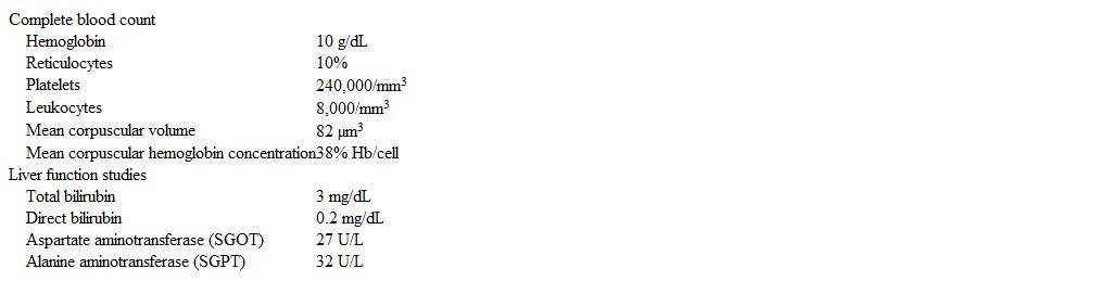 A 7-year-old boy is brought to the office due to  yellow eyes  over the past few months.  His parents state that he has been tired, pale, and frequently uninterested in playing.  The boy's father has had similar symptoms throughout his life.  The patient takes no daily medications.  Physical examination shows a tired-appearing boy with pale conjunctivae, scleral icterus, and generalized jaundice.  The tip of the spleen is palpable.  Laboratory results are as follows:   Peripheral smear shows anisocytosis, spherocytes, and polychromatophilia.  Direct and indirect antiglobulin (Coombs)  tests are negative.  Which of the following laboratory tests is the best next step in evaluation of this patient? A) Bone marrow evaluation B) Eosin-5-maleimide binding C) Erythrocyte CD55 and CD59 protein testing D) Glucose-6-phosphate dehydrogenase activity E) Hemoglobin electrophoresis F) Serum B<sub>12</sub> level G) Serum iron level