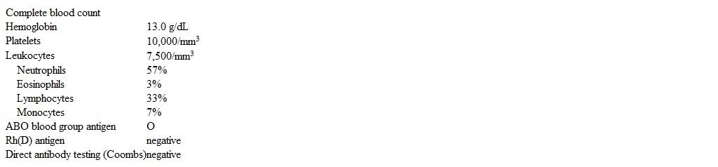 A 17-year-old boy with chronic immune thrombocytopenia (ITP)  comes to the clinic for follow-up.  The patient was initially diagnosed with ITP over a year ago when he developed prolonged epistaxis after colliding with another player during a soccer game.  This past school year the patient has been unable to participate in sports due to frequent episodes of mucosal bleeding after mild trauma warranting pharmacologic intervention.  He has received treatment with multiple medications, including intravenous immunoglobulin and prednisone.  His response to treatment has been transient, with platelet counts that have decreased rapidly to the 10,000/mm<sup>3</sup> range at follow-up visits.  Physical examination shows diffuse petechiae and a few areas of ecchymosis along the thighs but is otherwise normal.  Laboratory results are as follows:   Workup for autoimmune disorders and chronic viral infections is negative.  Bone marrow evaluation reveals a normocellular marrow with slightly increased megakaryocytes.  Which of the following is the best next step in management of this patient? A) Anti-D immune globulin B) Desmopressin C) Epoetin alfa D) Granulocyte colony-stimulating factor E) Scheduled platelet transfusion F) Splenectomy