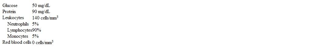 An 18-year-old woman comes to the emergency department due to 3 days of worsening fever, headache, and neck pain.  She lives in Boston, Massachusetts.  She is employed as a barista and is sexually active with one partner.  Temperature is 39.1 C (102.4 F) .  The patient is alert and conversational but appears uncomfortable.  Photophobia and mild nuchal rigidity are present.  There is generalized adenopathy in the cervical, axillary, and inguinal areas.  A diffuse maculopapular rash is seen over the chest, abdomen, and proximal extremities.  Genital examination is normal.  Cerebrospinal fluid results are as follows:   PCR testing of the cerebrospinal fluid for enterovirus and herpes simplex virus is negative.  Which of the following organisms is the most likely cause of this patient's symptoms? A) Borrelia burgdorferi B) Cryptococcus neoformans C) Human immunodeficiency virus D) Mycobacterium tuberculosis E) Neisseria meningitidis