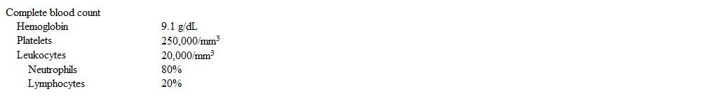 A 2-month-old African American boy is brought to the emergency department due to persistent crying.  Last evening, the infant began crying after his mother lifted his legs to change his diaper.  Overnight, the patient was intermittently fussy and refused to breastfeed, and he has been difficult to console this morning.  He was born at term via cesarean delivery due to breech presentation and was discharged on day of life 2.  Temperature is 38.5 C (101.3 F) .  Cardiopulmonary examination is normal.  The liver edge is 1.5 cm below the costal margin.  Bilateral testicles are present and nontender.  The right hip is held flexed, abducted, and externally rotated.  The patient cries with palpation of the upper right thigh and resists movement along that hip.  The left hip has full range of motion.  Laboratory results are as follows:   Which of the following is the most likely diagnosis in this patient? A) Acute leukemia B) Developmental dysplasia of the hip C) Septic arthritis D) Sickle cell pain crisis E) Transient synovitis