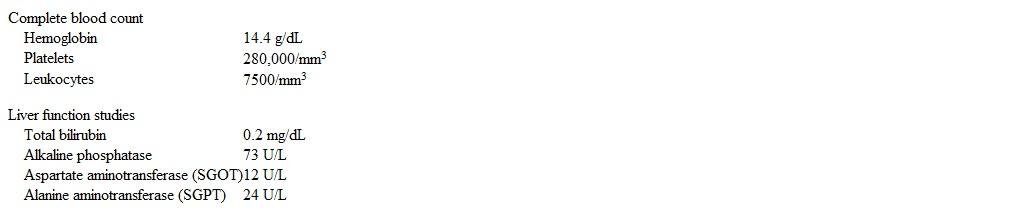 A 36-year-old woman comes to the office due to intermittent abdominal pain.  She has had 5 episodes of pain over the past several weeks.  The pain is dull, is located in the right upper quadrant and epigastrium, and often radiates to her back.  The pain occurs only after eating and lasts 30-60 minutes.  It is not relieved by antacids.  The pain is occasionally associated with nausea and vomiting, but the patient has no hematemesis, melena, or weight loss.  She does not use nonsteroidal anti-inflammatory drugs, tobacco, or alcohol.  Her father died of pancreatic cancer at age 64.  Temperature is 37.5 C (99.5 F) , blood pressure is 142/89 mm Hg, pulse is 67/min, and respirations are 12/min.  BMI is 32 kg/m<sup>2</sup>.  The abdomen is tender to palpation in the right upper quadrant and epigastrium but is nondistended and without rebound or guarding.  Laboratory results are as follows:   Which of the following is the best next step in management of this patient? A) Abdominal ultrasound B) Abdominal x-ray C) CT scan of the abdomen D) Helicobacter pylori stool antigen test E) HIDA scan F) Upper gastrointestinal endoscopy