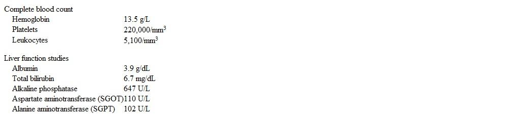 A 62-year-old man comes to the office due to anorexia, fatigue, and a 9 kg (20 lb)  weight loss over the past 6 months.  He rarely drinks alcohol and does not use illicit drugs, although he has smoked one pack of cigarettes daily for the past 40 years.  The patient has previously been diagnosed with hypertension, diverticulosis, external hemorrhoids, and osteoarthritis.  Current medications are atenolol and aspirin, and he has no known drug allergies.  Temperature is 37 C (98.6 F) , blood pressure is 132/88 mm Hg, pulse is 70/min, and respirations are 12/min.  Physical examination reveals a soft abdomen that is mildly tender to deep palpation in the midepigastric region.  The sclerae are icteric, and the skin is jaundiced.  Laboratory results show:   Antimitochondrial antibodies are negative.  Abdominal ultrasound demonstrates mild dilation of the common bile duct; there are no stones present in the gallbladder and no evidence of gallbladder wall thickening.  Which of the following is the best next step in the management of this patient's condition? A) Abdominal CT scan B) Endoscopic retrograde pancreatography (ERCP)  C) Percutaneous transhepatic cholangiogram (PTC)  D) Serum amylase and lipase E) Serum CA 19-9