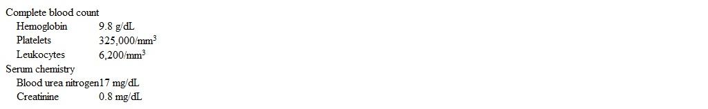 A 54-year-old woman comes to the emergency department due to bright red blood per rectum.  She reports passing 3 large, bloody stools over the past 2 days, which have been associated with mild abdominal cramps.  The patient has no melena, fever, vomiting, or unexpected weight changes.  She underwent a radical hysterectomy and adjuvant radiation therapy for cervical cancer over 12 months ago.  The patient has no other medical conditions and takes no medication.  Temperature is 37.5 C (99.5 F) , blood pressure is 140/80 mm Hg, pulse is 80/min, and respirations are 12/min.  Cardiopulmonary examination is unremarkable.  The abdomen is nontender and nondistended.  Extremities are warm and well perfused.  Laboratory results are as follows:   A colonoscopy is performed and shows mucosal pallor, friability, and multiple telangiectasias, all of which are confined within the rectum.  Scattered diverticula are present but limited to the descending and transverse colon.  Which of the following is the most likely diagnosis? A) Angiodysplasia B) Clostridioides difficile infection C) Crohn disease D) Diverticular colitis E) Ischemic colitis F) Radiation proctitis