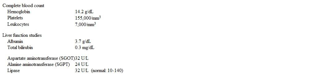 A 52-year-old man comes to the office for 6 months of abdominal pain.  The pain is intermittent, epigastric, radiating to the back, exacerbated by eating, and associated with nausea.  He has no diarrhea, hematochezia, or melena.  Medical and family history are both unremarkable.  The patient has smoked cigarettes for 20 years and drinks 7 or 8 beers a day.  Temperature is 37.4 C (99.3 F) , blood pressure is 134/82 mm Hg, heart rate is 78/min, and respirations are 13/min.  BMI is 28 kg/m<sup>2</sup>.  Physical examination reveals anicteric sclera, moist mucosal membranes, and normal heart and lung sounds.  The abdomen is mildly tender to palpation in the epigastrium but without rebound or guarding.  Laboratory results are as follows:   CT scan of the abdomen shows pancreatic atrophy along with multiple calcifications in the pancreatic parenchyma.  MR cholangiopancreatography (MRCP)  reveals a nondilated pancreatic duct without intraductal stones.  In addition to lifestyle modification, which of the following is the best next step in management? A) Celiac plexus block B) Endoscopic pancreatic sphincterotomy C) Lipase supplementation D) Long-acting oxycodone E) Pancreatic surgery