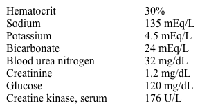 A 28-year-old woman develops tachycardia in the postoperative recovery room.  She was admitted for a right femur fracture following a motor vehicle collision and had an open reduction and internal fixation of the fracture.  While in the recovery area, she began experiencing nausea and vomiting, and became anxious and agitated.  The patient has no known medical problems.  She drinks 1 or 2 glasses of wine on weekends.  Her temperature is 39.4 C (103 F) , blood pressure is 160/90 mm Hg, pulse is 148/min, and respirations are 24/min.  Pulse oximetry shows 98% on room air.  On examination, the patient is delirious and has fine tremor.  Mild lid lag is present.  She has no muscle rigidity and deep-tendon reflexes are 2+ in the bilateral extremities.  Laboratory results are as follows:   Which of the following is the best next step in management of this patient? A) Echocardiogram B) Fluid bolus and intravenous dexamethasone C) Intravenous dantrolene D) Intravenous lorazepam E) Plasma free metanephrines F) Thyroid function tests and propranolol