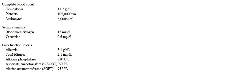 A 50-year-old man comes to the office due to 2 months of progressive generalized weakness, anorexia, and abdominal distension.  He has also had bilateral lower extremity swelling.  The patient has a history of alcohol use disorder and liver cirrhosis, which was diagnosed 5 years ago.  His last right upper quadrant ultrasound was performed 18 months ago; it showed surface nodularity and increased liver echogenicity but no free fluid in the abdomen.  He has no other chronic medical conditions and takes no medications.  Temperature is 37.3 C (99.1 F) , blood pressure is 103/76 mm Hg, pulse is 82/min, and respirations are 14/min.  Pulse oximetry shows 96% on room air.  The patient is awake, alert, and oriented to time, place, and person.  Temporal wasting is present.  Cardiopulmonary examination is normal, and there is no jugular venous distension.  The abdomen is distended, with shifting dullness to percussion, but nontender.  There is bilateral lower extremity 1+ pitting edema.  Palmar erythema and multiple spider angiomas are noted.  Laboratory results are as follows:   Serology is negative for viral hepatitis.  Which of the following is the best next step in management of this patient? A) Abdominal ultrasound B) Antimitochondrial antibodies C) Diuretic therapy and follow-up in 2 weeks D) Echocardiography E) Lactulose with follow-up in 2 weeks