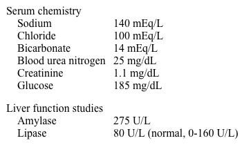 A 67-year-old man is brought to the emergency department due to nausea, vomiting, and increasing abdominal pain over the last 3 hours.  Four weeks ago he was discharged from the hospital following an inpatient admission for acute myocardial infarction.  His other medical problems include type 2 diabetes mellitus, hypertension, hypercholesterolemia, and peptic ulcer disease.  The patient quit smoking 2 years ago and does not use alcohol or illicit drugs.  His temperature is 37.8 C (100 F) , blood pressure is 150/90 mm Hg, pulse is 110/min and irregular, and respirations are 22/min.  The patient appears to be in severe distress due to pain.  The chest is clear to auscultation.  Bowel sounds are decreased.  There is diffuse abdominal tenderness, but it is more pronounced over the lower right quadrant.  There is no peripheral edema.  Initial laboratory results are as follows:   Urinalysis is within normal limits.  Which of the following is the most likely diagnosis in this patient? A) Acute appendicitis B) Acute pancreatitis C) Bowel ischemia D) Diabetic ketoacidosis E) Peptic ulcer perforation