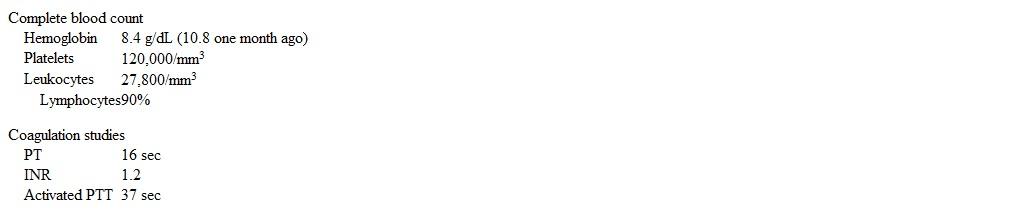 A 74-year-old woman is brought to the emergency department after acute onset of abdominal pain followed by syncope.  The patient was in an exercise class when she suddenly had pain in the left side of her abdomen, quickly followed by loss of consciousness for 30 seconds.  She has persistent nausea, dizziness, and diffuse abdominal pain.  The patient had no seizure-like activity, chest pain, palpitations, rectal bleeding, or incontinence.  There was no trauma.  She was diagnosed with chronic lymphocytic leukemia 5 years ago.  Other medical conditions include recurrent infections, atrial fibrillation, diverticulosis, and hypertension.  Medications include apixaban, metoprolol, and amlodipine, and she has been taking them as prescribed.  The patient drinks 4 glasses of wine daily.  She does not use tobacco.  On examination, the patient is lethargic, pale, and in moderate distress due to abdominal pain.  Temperature is 37.3 C (99.1 F) , blood pressure is 80/54 mm Hg, pulse is 120/min, and respirations are 14/min.  The abdomen is diffusely tender.  Bowel sounds are decreased.  Laboratory results are as follows:   Which of the following is the most likely diagnosis? A) Bowel perforation B) Ischemic colitis C) Mesenteric artery occlusion D) Necrotizing pancreatitis E) Septic shock F) Splenic rupture