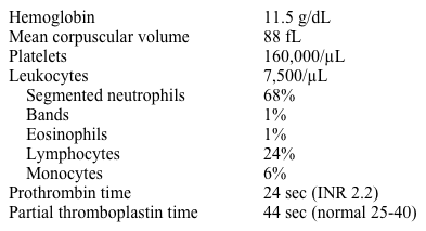 A 64-year-old man undergoes an emergency colonic resection for extensive ischemic colitis.  He lives alone and consumes large amounts of alcohol.  His family history is noncontributory.  The patient is extubated on the 4th postoperative day.  After extubation, he has episodes of confusion and agitation treated with lorazepam and haloperidol.  He is also receiving piperacillin with tazobactam.  The patient has had nothing by mouth since the surgery.  On postoperative day 7, the nurse notices bleeding from a venipuncture site.  His temperature is 36.7 C (98 F) , blood pressure is 121/76 mm Hg, pulse is 80/min, and respirations are 16/min.  Laboratory results are as follows:   Which of the following is the most likely cause of this patient's current condition? A) Acute disseminated intravascular coagulation B) Factor V Leiden C) Factor VIII deficiency D) Hypersplenism E) Lupus anticoagulant F) Thrombotic thrombocytopenic purpura G) Vitamin K deficiency H) von Willebrand disease