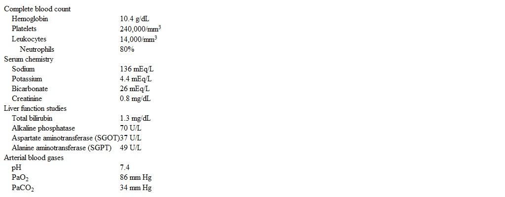 A 48-year-old woman comes to the hospital for elective cholecystectomy to treat symptomatic cholelithiasis.  She has had increasingly severe, intermittent biliary colic pain, and ultrasonography revealed several gallstones.  The patient has a history of hypertension and obesity.  Preoperative medical evaluation and laboratory testing were unremarkable.  The patient receives cefazolin for surgical site infection prophylaxis, and surgery is performed under general anesthesia.  A Foley catheter is placed preoperatively.  The planned laparoscopic procedure is converted to open approach due to difficult anatomy; otherwise, the surgery is uneventful with minimal blood loss.  Two hours later, the patient is noted to have a temperature of 38.9 C (102 F) .  Her blood pressure is 140/85 mm Hg, pulse is 104/min, and respirations are 18/min.  The patient is awake and alert but reports mild pain at the surgical site.  A right-sided internal jugular central venous catheter, which was placed in the operating room, is in a good position with no redness at the insertion site.  The lungs are clear on auscultation, and heart sounds are normal.  The surgical site is clean with minimal serosanguinous discharge.  There is no lower extremity edema.  Current laboratory results are as follows:   Chest x-ray reveals decreased lung volumes and small areas of subsegmental thickening bilaterally.  Which of the following is the most appropriate next step in management of this patient's fever? A) Abdominal CT scan to evaluate for loculated fluid collection B) Continuous positive airway pressure and chest physiotherapy C) Culture from surgical incision site and empiric antibiotics D) Culture of the urine and Foley catheter removal E) Intravenous dantrolene and active cooling measures F) Symptomatic treatment only and close observation