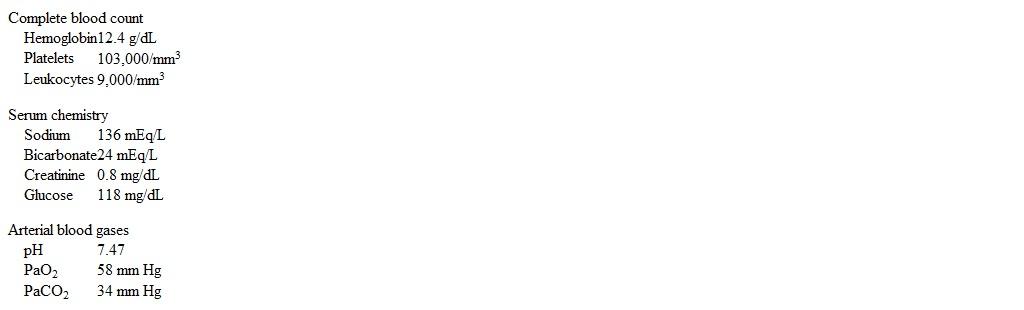 A 26-year-old man with a history of seizure disorder and medication nonadherence is hospitalized after a generalized tonic-clonic seizure.  A witness reports that the patient lost consciousness and fell to his right side; the seizure lasted about 2 minutes.  Evaluation in the emergency department reveals a low serum level of his prescribed antiepileptic drug, levetiracetam, and a displaced right femur fracture.  No other injuries or laboratory abnormalities are present.  Levetiracetam is restarted and the patient undergoes intramedullary nailing of the fracture with no intraoperative complications.  The next day the patient is noted to be confused.  Temperature is 37.2 C (99 F) , blood pressure is 142/86 mm Hg, pulse is 102/min, and respirations are 28/min.  Oxygen saturation is 90% while breathing room air.  On physical examination, the patient is disoriented but has no focal weakness or sensory loss.  There are no skin rashes or hematoma at the surgical site.  The remainder of the examination shows no abnormalities.  Laboratory testing reveals the following:   CT pulmonary angiography shows bilateral scattered ground-glass opacities but no filling defects within the pulmonary vasculature.  Which of the following is the most likely cause of this patient's current condition? A) Aspiration pneumonitis B) Cardiogenic pulmonary edema C) Drug-induced hypersensitivity reaction D) Fat embolism syndrome E) Pulmonary contusion