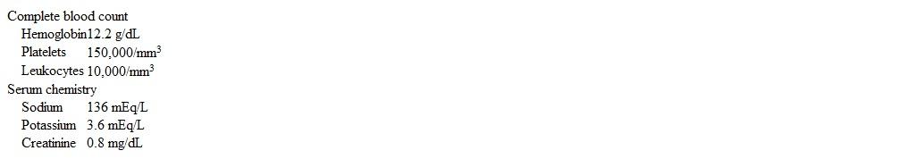 A 37-year-old woman comes to the emergency department for abdominal pain, nausea, and vomiting.  A week ago, the patient underwent a laparoscopic hysterectomy for severe endometriosis, and she went home the next morning.  For the past 2 days, the patient has had increasing diffuse abdominal pain and bloating, and she now has nausea and vomiting.  She is voiding normally and passing flatus but has noticed increased vaginal discharge.  The patient has no medical conditions, and her only other surgeries were 2 cesarean deliveries in her 20s.  Temperature is 38 C (100.4 F) , blood pressure is 128/72 mm Hg, and pulse is 88/min.  The abdomen is moderately distended but soft and nontender.  The laparoscopic incisions are intact and without palpable masses or defects.  On pelvic examination, there is watery vaginal discharge and the vaginal cuff appears closed.  Laboratory results are as follows.   Urinalysis is normal.  Abdominal ultrasound reveals a large amount of intraabdominal fluid with no internal echoes.  Which of the following is the most likely diagnosis in this patient? A) Hemoperitoneum B) Intraabdominal abscess C) Small bowel obstruction D) Unilateral ureteral laceration E) Vaginal cuff dehiscence