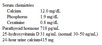 A 29-year-old woman comes to the office for evaluation of hypercalcemia.  Her serum calcium was 12.1 mg/dL on routine laboratory investigations performed for a life insurance application.  The patient feels well and has had no excessive urination, bone pain, abdominal pain, headache, or constipation.  Medical history is significant for upper gastrointestinal hemorrhage a year ago; the bleed was due to a large gastric ulcer, for which she is currently taking an oral proton pump inhibitor.  She has a 10-pack-year smoking history but does not use alcohol or illicit drugs.  The patient's menstrual cycles are regular; she has never been pregnant, is sexually active with one partner, and uses barrier contraception to prevent pregnancy.  The patient's mother underwent parathyroid surgery for symptomatic hypercalcemia and takes a pill twice a week for an unspecified pituitary tumor.  Blood pressure is 128/80 mm Hg and pulse is 78/min.  BMI is 27 kg/m<sup>2</sup>.  Neck examination is unremarkable.  A few small subcutaneous lipomas are present on the patient's back.  The rest of her physical examination is unremarkable.  Laboratory results are as follows:   Bone mineral density by DXA is normal.  Which of the following is the best next step in management of this patient? A) Parathyroidectomy B) Plasma metanephrine assay C) Serum calcitonin and plasma metanephrine assays D) Serum calcitonin assay E) Serum gastrin assay