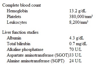 A 32-year-old woman comes to the office due to abnormal liver imaging.  The patient went to the emergency department a week ago for severe right flank pain radiating to the groin.  A CT scan revealed a small ureter calculus, which she passed spontaneously the following day.  The scan also found a solitary liver lesion, and the patient was advised to follow up with her primary care physician.  She reports no right upper quadrant pain, nausea, jaundice, or clay-colored stool.  She has no chronic medical problems and has no history of surgery or blood product transfusions.  There is no history of cancer or liver disease in her family.  She has taken combined oral contraceptives for the past 8 years.  The patient does not use tobacco, alcohol, or illicit drugs.  She works in a bank, is in a monogamous relationship with her husband, and recently traveled to Europe for her honeymoon.  Vital signs are within normal limits.  There is no scleral icterus, mucosal lesions, lymphadenopathy, or skin rash.  Cardiopulmonary examination shows no abnormalities.  Bowel sounds are active in all quadrants.  The abdomen is nondistended, soft, and nontender.  Liver is not enlarged, and spleen is not palpable.  Laboratory results are as follows:   A CT scan of the abdomen reveals a 3-cm, well-demarcated lesion in the right lobe of the liver that shows peripheral enhancement with intravenous contrast administration.  There are no areas of hemorrhage, necrosis, or scarring.  The remainder of the liver is normal.  Which of the following is the most appropriate response to this patient regarding her liver lesion? A) The lesion is an area of hyperproliferated normal liver cells and no intervention is necessary. B) We need to do a needle biopsy to determine the nature of the liver mass. C) We should immediately resect the lesion as it is an aggressive malignancy. D) Your liver condition may improve if the oral contraceptive is discontinued. E) Your liver lesion could be a result of parasitic infection, and antimicrobials may be helpful.