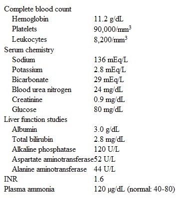 A 48-year-old man with alcoholic cirrhosis is brought to the emergency department due to 2 days of progressive drowsiness and lethargy.  Several months ago, the patient had similar symptoms that improved after treatment with lactulose.  He has had no nausea, vomiting, hematemesis, or melena.  The patient was diagnosed with cirrhosis a year ago and required endoscopic ligation of esophageal varices at that time.  Current medications include furosemide, spironolactone, and lactulose.  The patient has been abstinent from alcohol for the past year, takes his medications regularly, and does not use tobacco or illicit drugs.  Temperature is 37.2 C (99 F) , blood pressure is 110/60 mm Hg, and pulse is 86/min.  He is somnolent but wakes up to voice and follows instructions.  Physical examination reveals mild scleral icterus, dry mucous membranes, and several spider angiomas on the upper chest.  The lungs are clear to auscultation, and heart sounds are normal with no murmur.  The abdomen is distended with shifting dullness, and there are dilated veins around the umbilicus.  No abdominal tenderness is present.  Rectal examination reveals negative occult blood stool.  A flapping tremor of both hands is present, but there are no other focal neurologic deficits.  Laboratory results are as follows:   Which of the following is the next best step in management of this patient? A) Administer empiric antibiotics B) Correct electrolyte imbalance C) Increase the dose of lactulose D) Perform nasogastric lavage E) Substitute rifaximin for lactulose